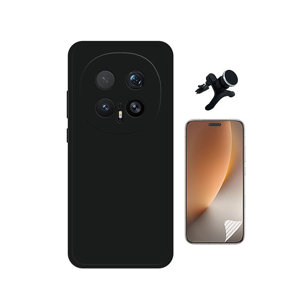 Kit Película Protectora de Hydrogel Frente + Capa Proteção Silicone + Suporte Reforçado de Carro GIFT4ME Para Honor Magic8 Pro - Preto