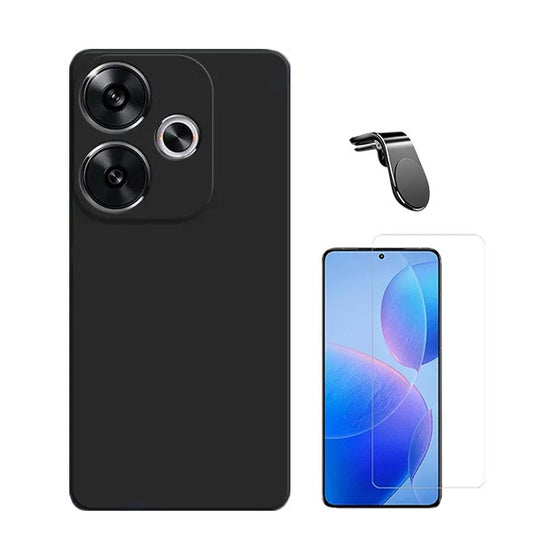 Kit Vidro Temperado Cleargorilasglass + Capa Proteção Traseira Silicone + Suporte Magnético L GIFT4ME Compativel Com Xiaomi Poco F6 - Preto