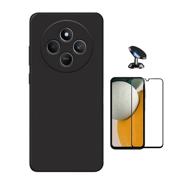Kit Película de Vidro Temperado Gorilasglass + Capa Proteção Silicone + Suporte Magnético Gift4Me Para Xiaomi Redmi A4 - Preto