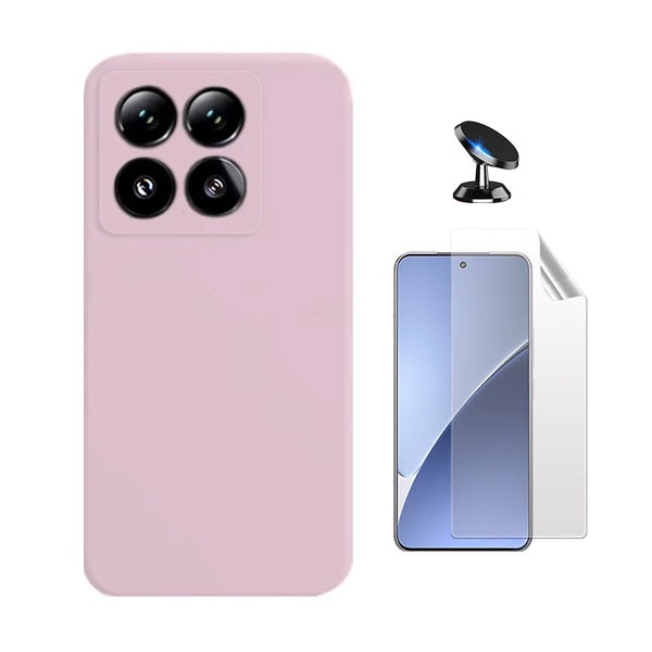 Kit Película Protectora de Hydrogel Frente + Capa Proteção Silicone + Suporte Magnético Gift4Me Para Xiaomi 15 Pro - Rosa