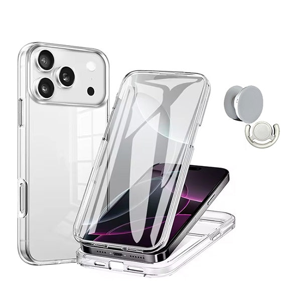 Kit Capa 360° Proteção Frente e Verso + 1 Handholder + 1 Suporte Handholder Branco GIFT4ME Para Apple iPhone 18 Pro - Transparente/Branco