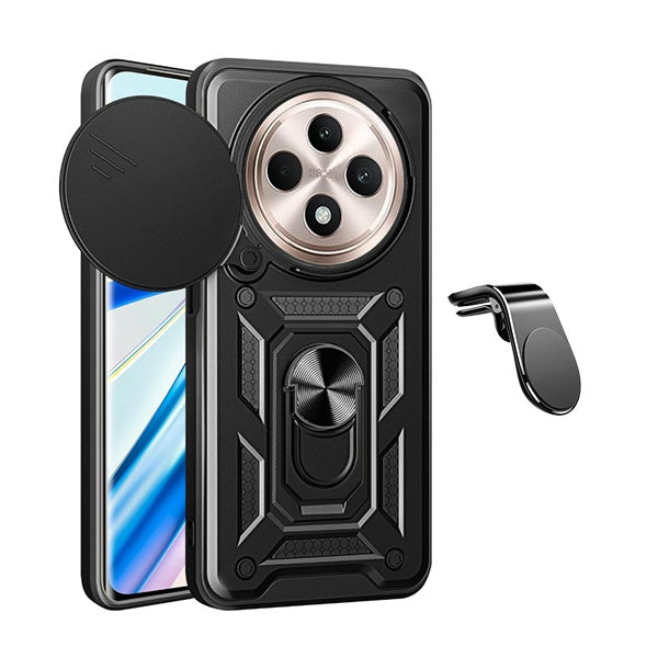 Kit Suporte de Carro Magnético L + Capa de Proteção Militar Magnética Janela Deslizante Gift4Me Para Oppo Reno12 FS 4G - Preto