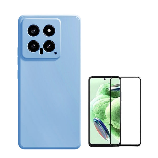 Kit Película de Vidro Temperado GOrilasGlass + Capa Proteção Traseira Silicone GIFT4ME para Xiaomi 14 - Azul Claro