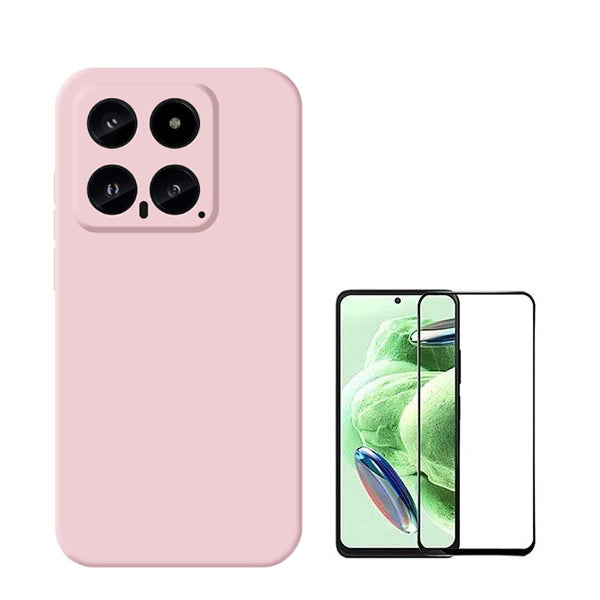 Kit Película de Vidro Temperado GOrilasGlass + Capa Proteção Traseira Silicone GIFT4ME para Xiaomi 14 - Rosa