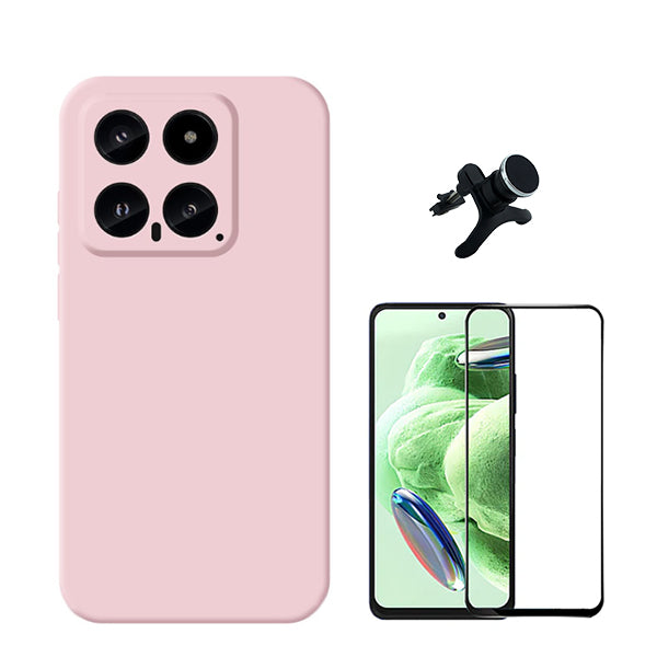 Kit Película de Vidro Temperado GOrilasGlass + Capa Proteção Traseira Silicone + Suporte Magnético Com Pernas GIFT4ME para Xiaomi 14 - Rosa