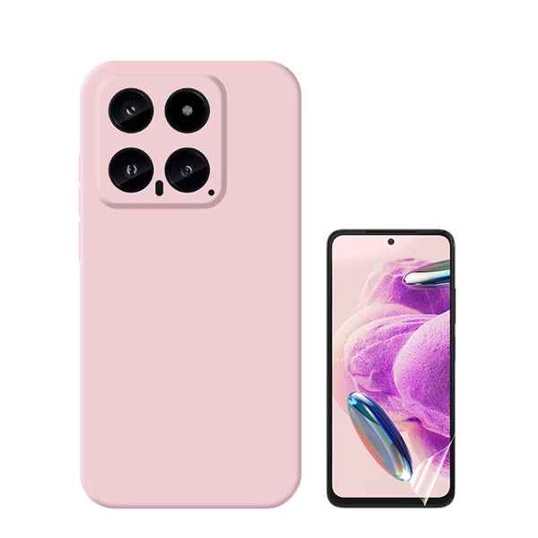 Kit Película ProtectOra de Hydrogel Frente + Capa Proteção Traseira Silicone GIFT4ME para Xiaomi 14 - Rosa