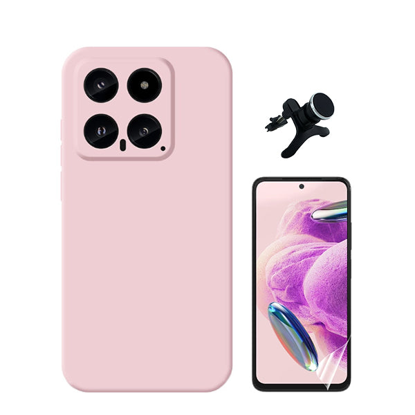 Kit Película ProtectOra de Hydrogel Frente + Capa Proteção Traseira Silicone + Suporte Magnético Com Pernas GIFT4ME para Xiaomi 14 - Rosa