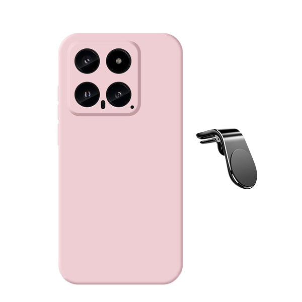 Kit Suporte de Carro Magnético L + Capa Proteção Traseira Silicone GIFT4ME para Xiaomi 14 - Rosa