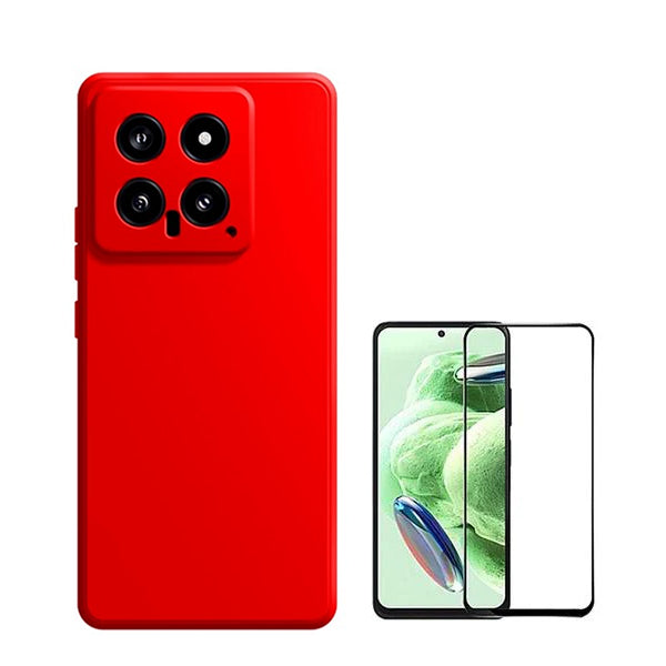 Kit Película de Vidro Temperado GOrilasGlass + Capa Proteção Traseira Silicone GIFT4ME para Xiaomi 14 - Vermelho