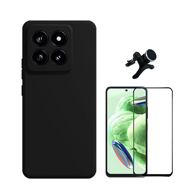 Kit Película de Vidro Temperado GOrilasGlass + Capa Proteção Traseira Silicone + Suporte Magnético Com Pernas GIFT4ME para Xiaomi 14 - Preto