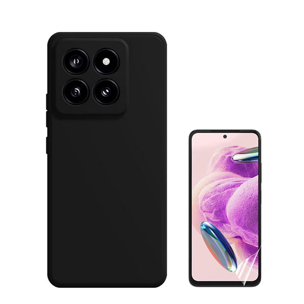 Kit Película ProtectOra de Hydrogel Frente + Capa Proteção Traseira Silicone GIFT4ME para Xiaomi 14 - Preto