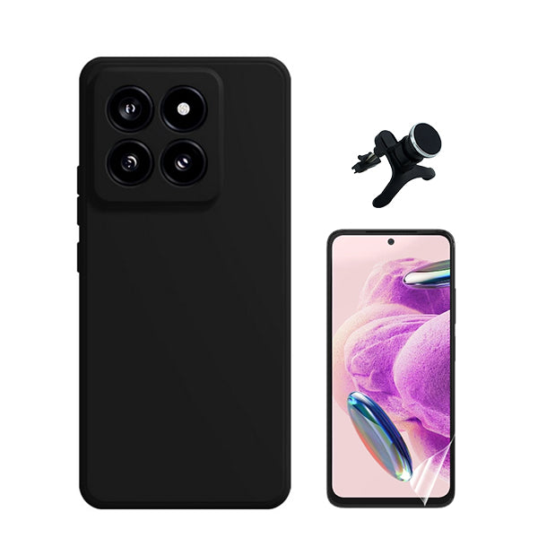 Kit Película ProtectOra de Hydrogel Frente + Capa Proteção Traseira Silicone + Suporte Magnético Com Pernas GIFT4ME para Xiaomi 14 - Preto