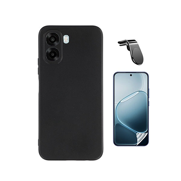 Kit Película Protectora de Hydrogel Frente + Capa Proteção Silicone + Suporte Magnético L GIFT4ME Para Oppo A6x - Preto