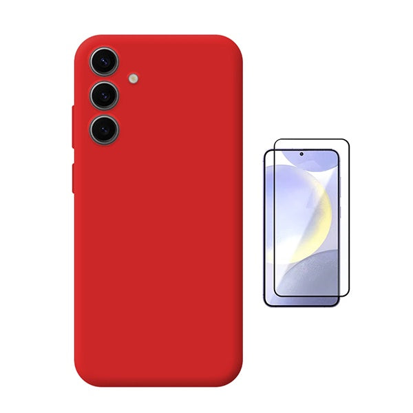 Kit Película de Vidro Temperado Gorilasglass + Capa Proteção Silicone Gift4Me Para Samsung Galaxy S25 + Plus - Vermelha
