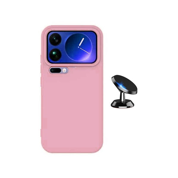 Kit Suporte Magnético + Capa Proteção Silicone GIFT4ME Para Xiaomi 17 Pro Max 5G - Rosa