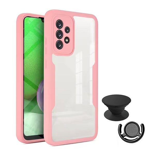 Kit Capa 360° Proteção Frente e Verso + 1 Handholder + 1 Suporte Handholder Preto Gift4Me Para Samsung Galaxy A52 - Rosa / Preto