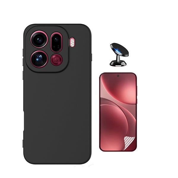 Kit Película Protectora de Hydrogel Frente + Capa Proteção Silicone + Suporte Magnético GIFT4ME Para Oppo Find X9 Pro - Preto