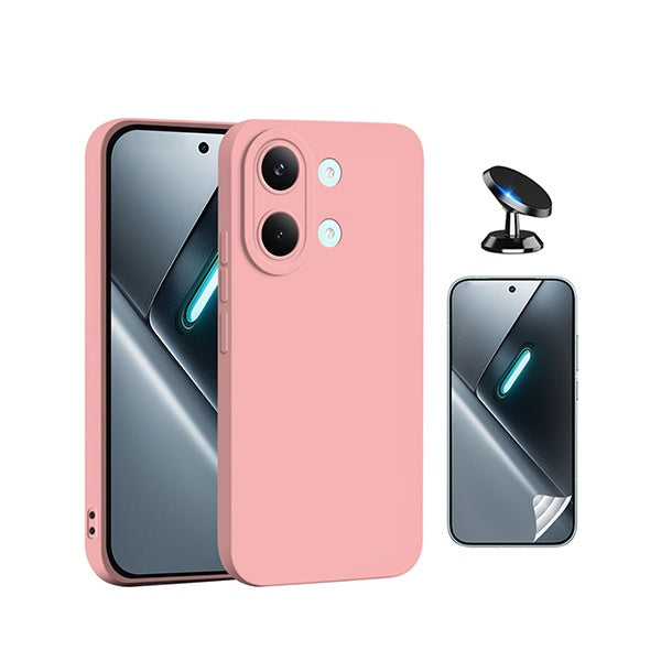 Kit Película Protectora de Hydrogel Frente + Capa Proteção Silicone + Suporte Magnético GIFT4ME Para Xiaomi Poco X8 Pro Max - Rosa