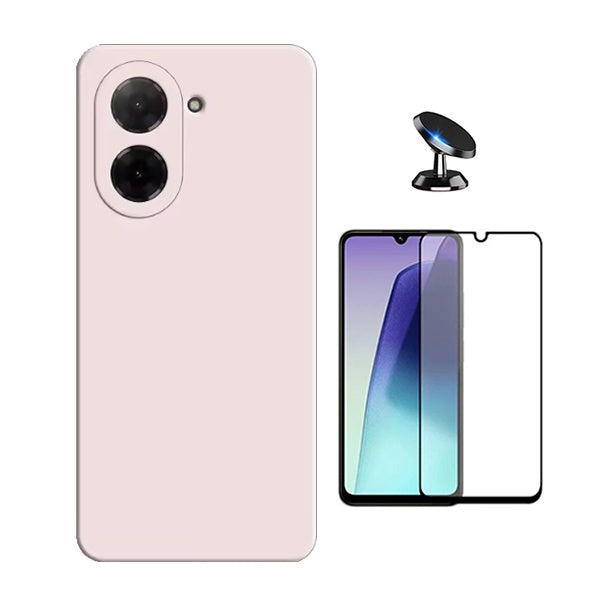 Kit Película de Vidro Temperado Gorilasglass + Capa Proteção Silicone + Suporte Magnético GIFT4ME Para Xiaomi Redmi A5 4G - Rosa
