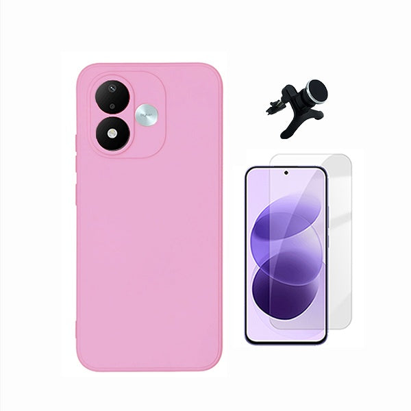 Kit Vidro Temperado Cleargorilasglass + Capa Proteção Silicone +  Suporte Reforçado de Carro GIFT4ME Para Xiaomi Redmi Note 17 4G - Rosa