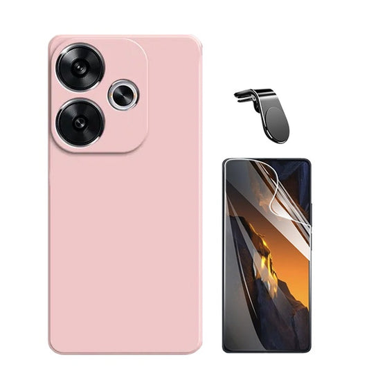 Kit Película Protectora de Hydrogel Frente + Capa Proteção Traseira Silicone + Suporte Magnético L GIFT4ME Compativel Com Xiaomi Poco F6 - Rosa