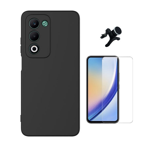 Kit Vidro Temperado Cleargorilasglass + Capa Proteção Silicone +  Suporte Reforçado de Carro GIFT4ME Para Oppo A5 5G - Preto