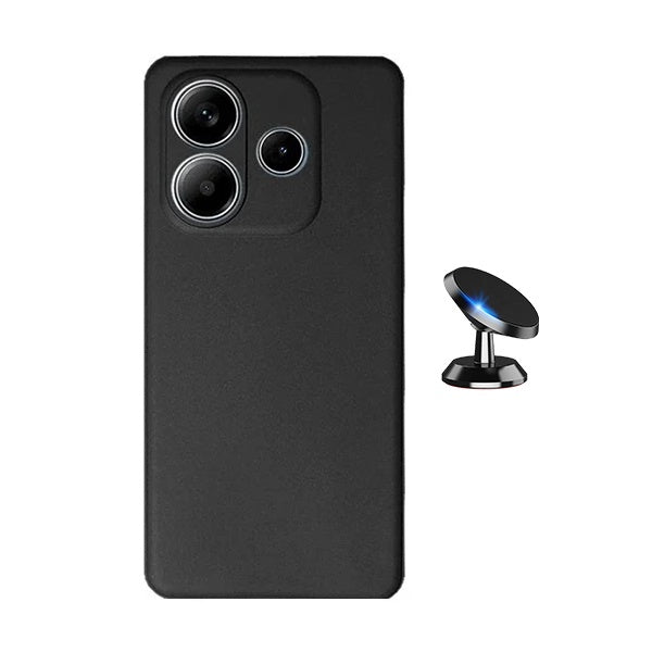 Kit Suporte Magnético + Capa Proteção Silicone Gift4Me Para Xiaomi Redmi Note 14 4G - Preto