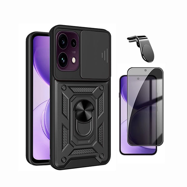 Kit Película de Vidro Temperado Privacidade + Capa de Proteção Militar Magnética Janela + Suporte de Carro Magnético L GIFT4ME Para Oppo Reno16 FS 5G - Preto