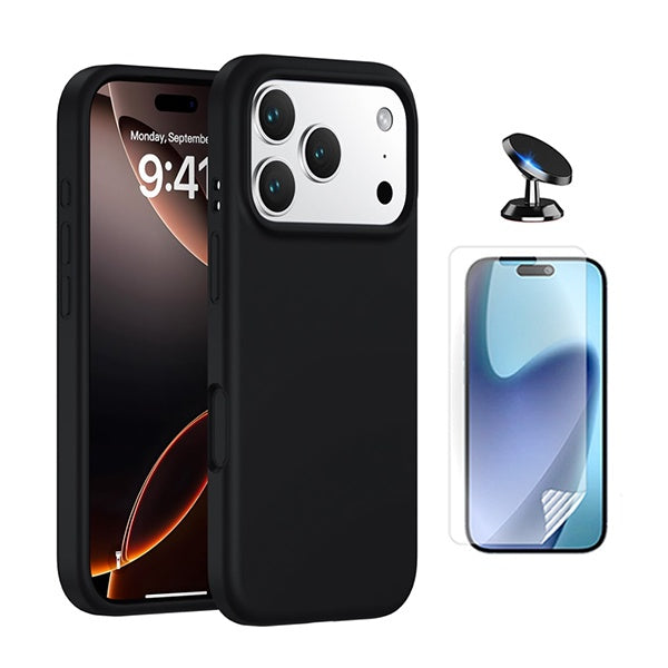 Kit Película Protectora de Hydrogel Frente + Capa Proteção Silicone + Suporte Magnético GIFT4ME Para Apple iPhone 17 Pro - Preto