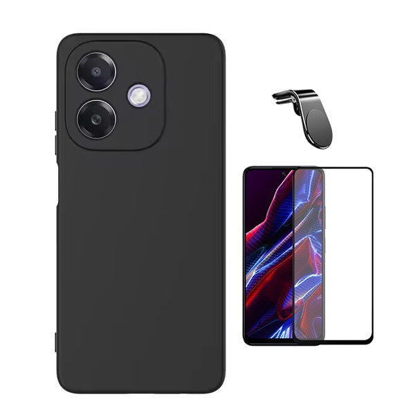Kit Película de Vidro Temperado Gorilasglass + Capa Proteção Silicone + Suporte Magnético L Gift4Me Para Oppo A40M - Preto