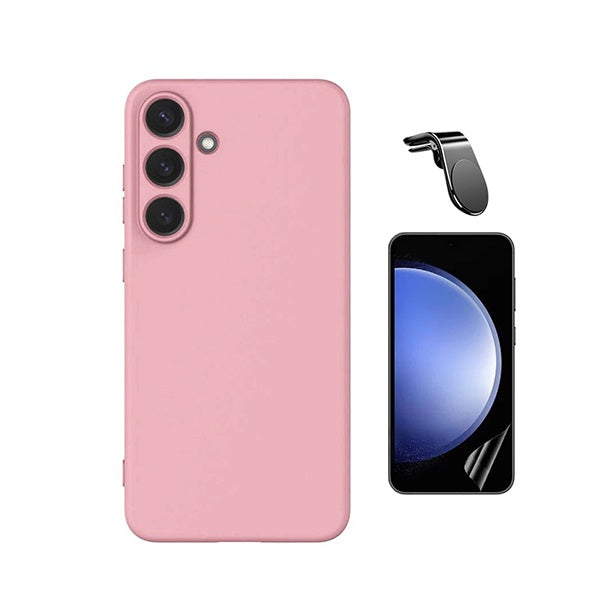 Kit Película Protectora de Hydrogel Frente + Capa Proteção Silicone + Suporte Magnético L GIFT4ME Para Samsung Galaxy S26 - Rosa