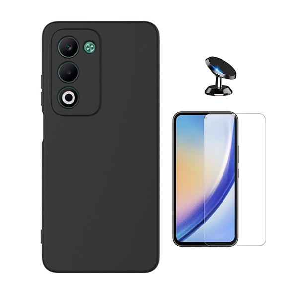 Kit Vidro Temperado Cleargorilasglass + Capa Proteção Silicone + Suporte de Carro GIFT4ME Para Oppo A5 4G - Preto