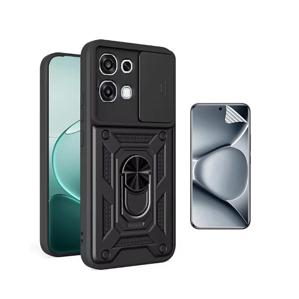 Kit Película Protectora de Hydrogel Frente + Capa de Proteção Militar Magnética Janela GIFT4ME Para Oppo A6 Pro - Preto