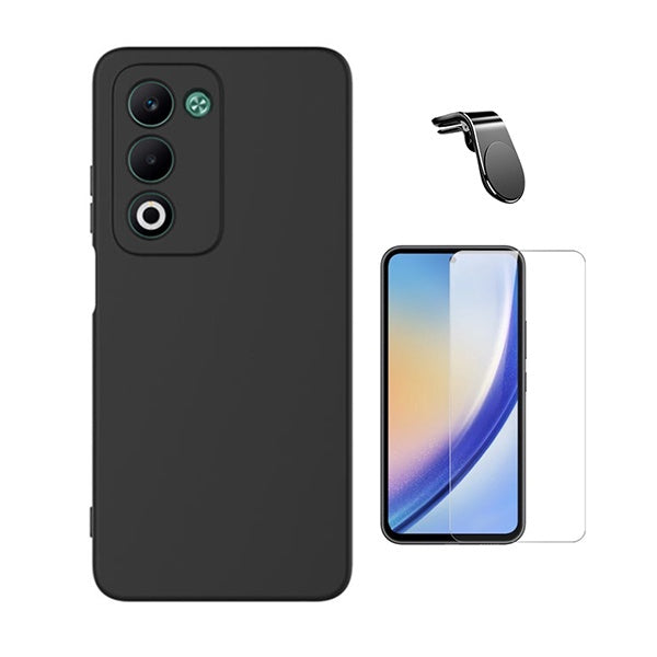 Kit Vidro Temperado Cleargorilasglass + Capa Proteção Silicone + Suporte Magnético L GIFT4ME Para Oppo A5 4G - Preto