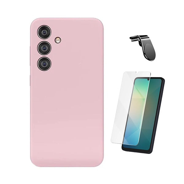 Kit Vidro Temperado Cleargorilasglass + Capa Proteção Silicone + Suporte Magnético L GIFT4ME Para Samsung Galaxy A17 - Rosa