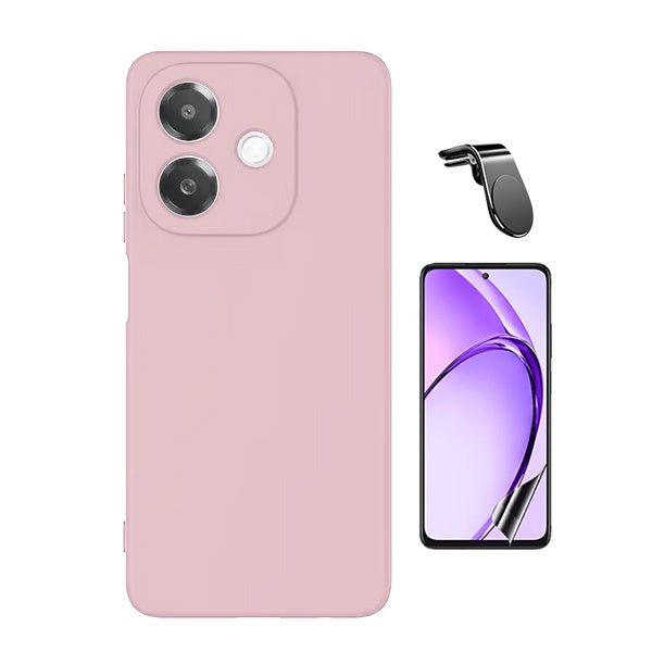 Kit Película Protectora de Hydrogel Frente + Capa Proteção Silicone + Suporte Magnético L Gift4Me Para Oppo A40M - Rosa