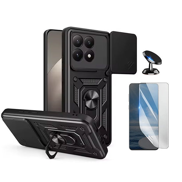 Kit Película Protectora de Hydrogel Frente + Capa de Proteção Militar Magnética Janela + Suporte Magnético GIFT4ME Para Xiaomi 15T 5G - Preto