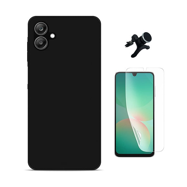 Kit Película Protectora de Hydrogel Frente + Capa Proteção Silicone + Suporte Reforçado de Carro GIFT4ME Para Samsung Galaxy A07 - Preto