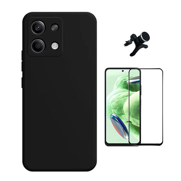 Kit Película de Vidro Temperado Gorilasglass + Capa Proteção Silicone + Suporte Reforçado de Carro GIFT4ME Para Xiaomi Redmi Note 14S - Preto