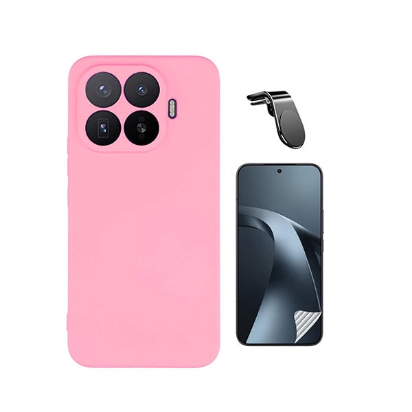Kit Película Protectora de Hydrogel Frente + Capa Proteção Silicone + Suporte Magnético L GIFT4ME Para Xiaomi 17T 5G - Rosa