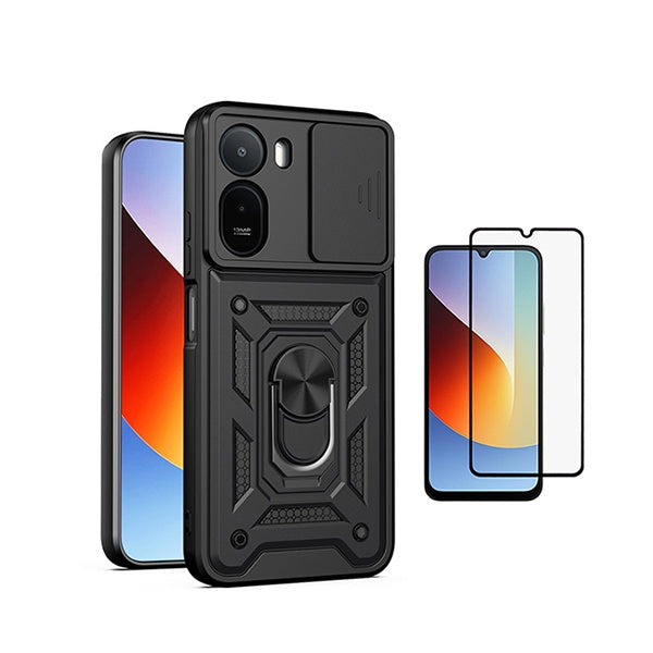 Kit Película de Vidro Temperado Gorilasglass + Capa de Proteção Militar Magnética Janela GIFT4ME Para Xiaomi Redmi A7 Pro - Preto