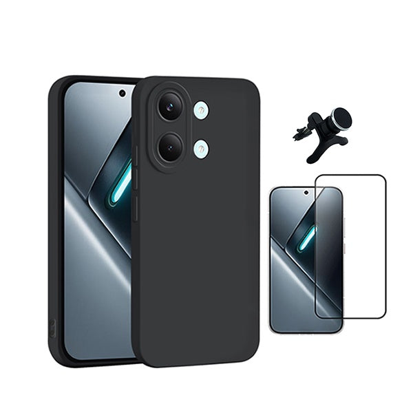 Kit Película de Vidro Temperado Gorilasglass + Capa Proteção Silicone + Suporte Reforçado de Carro GIFT4ME Para Xiaomi Poco X8 Pro Max - Preto