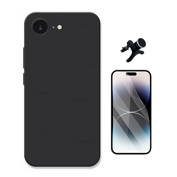 Kit Película Protectora de Hydrogel Frente + Capa Proteção Silicone + Suporte Reforçado de Carro GIFT4ME Para Apple iPhone 17e - Preto