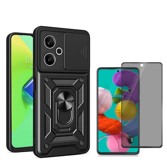 Kit Película de Vidro Temperado Privacidade + Capa de Proteção Militar Magnética Janela GIFT4ME Compativel Com Xiaomi Redmi 13 - Preto