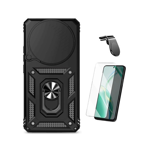 Kit Vidro Temperado Cleargorilasglass + Capa de Proteção Militar Magnética Janela + Suporte de Carro Magnético L GIFT4ME Para Xiaomi Redmi Note 15 5G - Preto