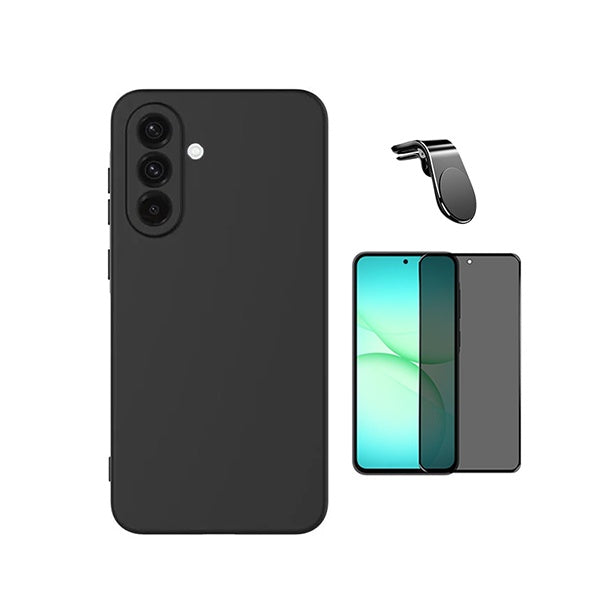 Kit Película de Vidro Temperado Privacidade + Capa Proteção Silicone + Suporte Magnético L GIFT4ME Para Samsung Galaxy A57 5G - Preto