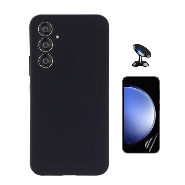 Kit Película Protectora de Hydrogel Frente + Capa Proteção Silicone + Suporte Magnético Gift4Me Para Samsung Galaxy S24 FE - Preto