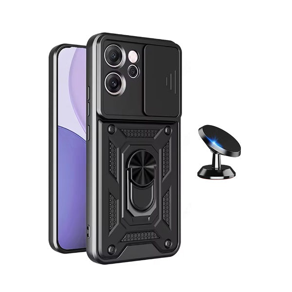 Kit Suporte Magnético + Capa de Proteção Militar Magnética Janela Deslizante GIFT4ME Para Oppo Reno14 F - Preto