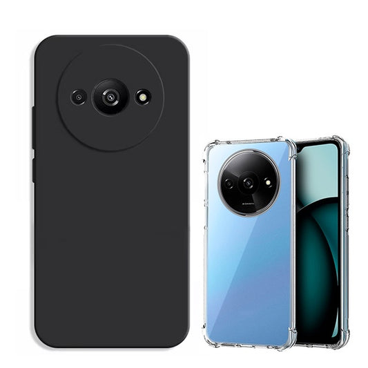 Kit Capa Proteção Silicone + Super Proteção Gift4Me Para Xiaomi Redmi A3 - Preto / Transparente