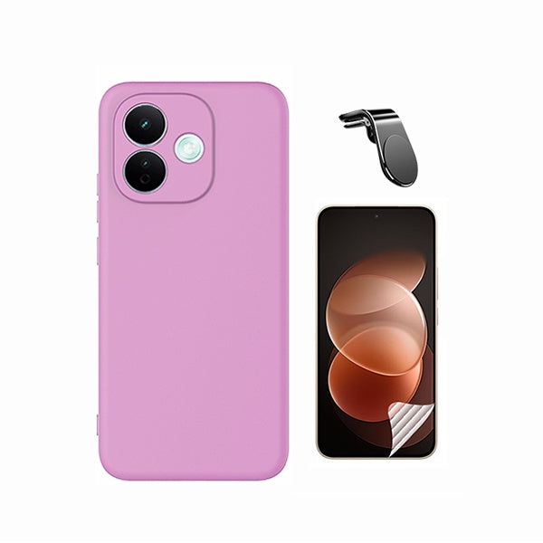 Kit Película Protectora de Hydrogel Frente + Capa Proteção Silicone + Suporte Magnético L GIFT4ME Para Xiaomi Redmi Note 17 Pro 5G - Rosa
